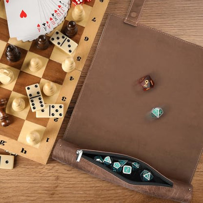 SIQUK 2 Pieces Magnetic Dice Mat Tray Rolling Mat with Zipper PU Leather Folding Scroll Dice Holder for D&D RPG Games (Green, Camel) - color: Green, Camel