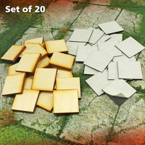 LITKO 25mm Square Ready-Base Kit | Compatible w/Old World | Base + Magnet | Twenty 3mm plywood bases + magnets | Magnetize minis for storage & steel trays | Infantry - style: 25mm Square