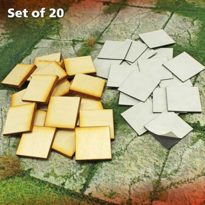 LITKO 25mm Square Ready-Base Kit | Compatible w/Old World | Base + Magnet | Twenty 3mm plywood bases + magnets | Magnetize minis for storage & steel trays | Infantry - style: 25mm Square