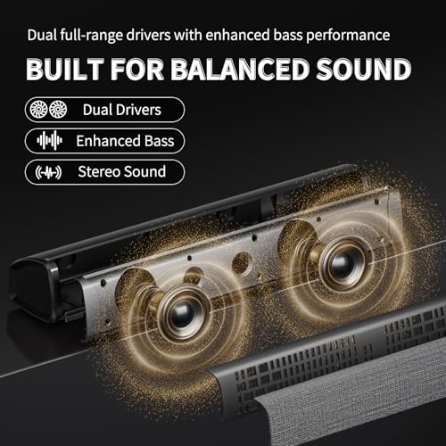 Computer Speakers for Desktop PC, Gaming Soundbar with 4 Drivers, 12 RGB Lighting Modes, USB/USB-C Powered PC Speakers, Plug & Play Monitor Sound Bar with Mic & Headphone Jack for Laptop, PC, Black