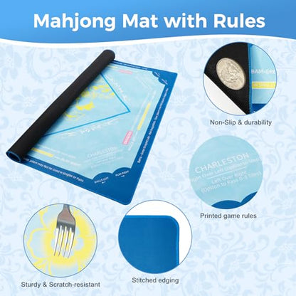 Rollup Shipped American Mahjong Mat with Rules No Crease | 32.6"x32.6" Mahjong mat with Velvet Bag Non Slip Mahjong Table Mat Noise Reduction Game Mat Gift for Mother's Day (Blue) - color: Blue