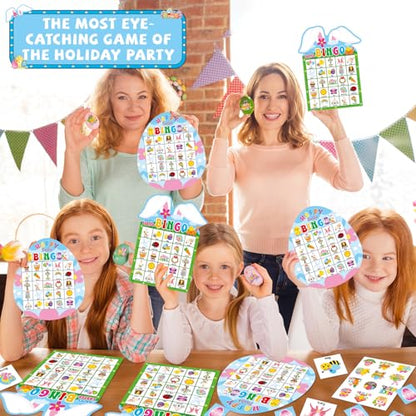 Lonfliness 39Pcs Easter Bingo Game for Adults Kids 24 Players Easter Bunny Egg Shape Bingo Game Cards with Reward Stickers for Family Friends Large Group Activities Happy Easter Spring Party Favors - style: Easter