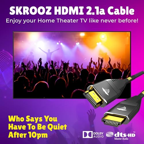 SKROOZ 8K HDMI 2.1a Cable 6ft | 48Gbps Ultra High Speed | Supports 8K@60Hz, 4K@120Hz, 10K, Dynamic HDR, eARC, VRR | Kevlar Braided Cord for PS5, Xbox Series X, RTX 5090/4090, OLED TV & Monitor