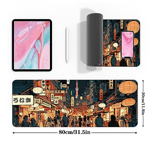 Japanese Street Gaming Mouse Pad Large,Anime Mouse Pad Gaming Mouse Mat Desk Pad,31.5 x 11.8 Desk Mat Anime Mouse Pads for Desk,Extended Keyboard Mousepad with Non-Slip Base and Stitched Edge - color: Japanese Street