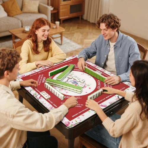 DEVPNR Mahjong Mat for Table with Black Carrying Bag, 32.6"x32.6", Red | Non-Slip Table Cover, Noise-Reducing, with Rules, Easy Storage, for American Mahjong, Poker, Card & Board Games - color: Red