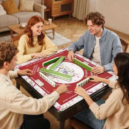 DEVPNR Mahjong Mat for Table with Black Carrying Bag, 32.6"x32.6", Red | Non-Slip Table Cover, Noise-Reducing, with Rules, Easy Storage, for American Mahjong, Poker, Card & Board Games - color: Red