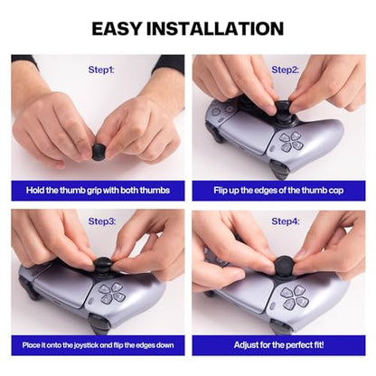 NEWDERY Thumb Grips for PS5/PS4 Controllers | 3 Height Options for Enhanced Precision & Control, Anti-Slip Silicone Caps, Compatible with PS5/PS4 Controllers, Black, 12PCS