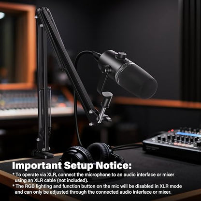 USB Gaming Microphone Set with Boom Arm, XLR/USB Dynamic Microphone for Streaming, Podcast, Twitch, YouTube, Discord, PC, PS4, PS5, Mac, USB Mic with RGB Light, Mute, Gain, Monitoring