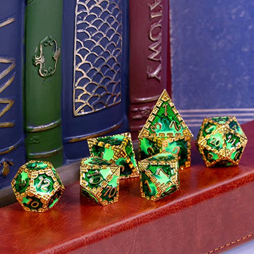 UDIXI Metal Dice Set D&D Polyhedral DND Dice Set Green for Tabletop Games | 7-Pieces, Dragon Carved, Chain-edge Design, Metal Gift Box, DM Gift, for Dungeons and Dragons Role Playing Games - color: Chain Frame-mint Green