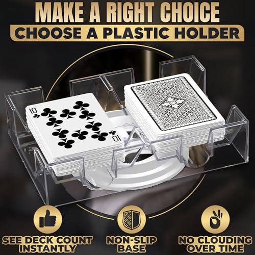 BURIUS 2 Deck Card Holders for Playing Cards, Revolving 360, 7.2 x 4.9 In | Canasta Card Tray for Adults, Organizes Multiple Decks, Lightweight Durable Plastic, a Smooth Swivel Base, for Poker Nights