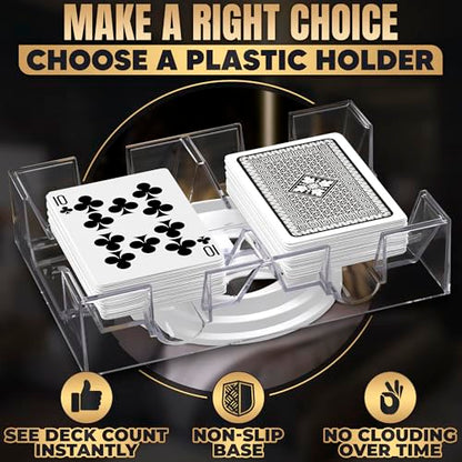 BURIUS 2 Deck Card Holders for Playing Cards, Revolving 360, 7.2 x 4.9 In | Canasta Card Tray for Adults, Organizes Multiple Decks, Lightweight Durable Plastic, a Smooth Swivel Base, for Poker Nights