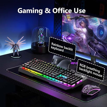 AULA Gaming Keyboard, T102 104 Keys Gaming Keyboard and Mouse Combo with RGB Backlit, All-Metal Panel, Anti-Ghosting, PC Game Keyboard and Mouse, USB Wired Keyboard Mouse for MAC Xbox PC Gamers - color: Black Keycaps + Black Panel
