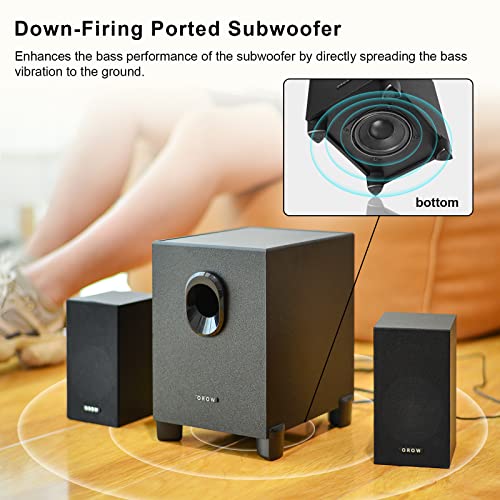 OR O R O W OROW S211 New USB-Powered 2.1 Multimedia Speakers System with Subwoofer,16W Computer Speakers,Strong Bass,3.5mm Audio Inputs,Great for PC/PS4/TV (Wooden)
