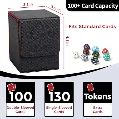 Card Deck Box with 2 Dividers, MTG Commander Deck Box Holds 100+ Double-Sleeved Cards, Leather Magnetic Deck Case Compatible with Magic TCG CCG Cards, Black - color: 2. Black 02, size: 100 Double-sleeved Cards Vertical