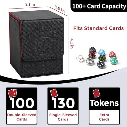 Card Deck Box with 2 Dividers, MTG Commander Deck Box Holds 100+ Double-Sleeved Cards, Leather Magnetic Deck Case Compatible with Magic TCG CCG Cards, Black - color: 2. Black 02, size: 100 Double-sleeved Cards Vertical
