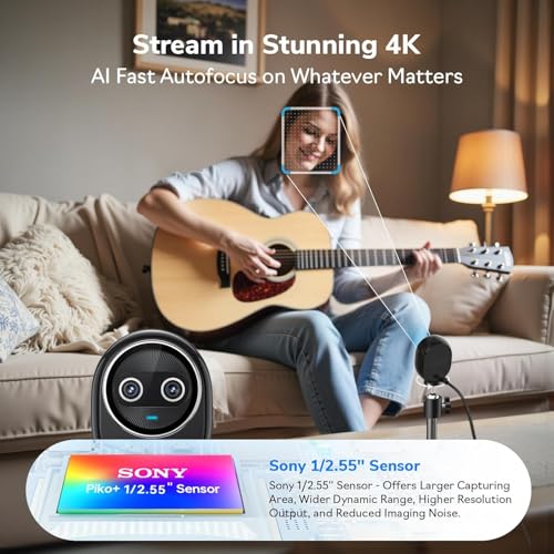 EMEET Piko+ (Piko Plus), World’s 1st Dual-Camera AI-Powered 4K Webcam, 1/2.55'' Sony Sensor, 3 Mics&3 Sound Modes, Panda Magnetic Privacy Cover, USB C-C&C-A, Ideal for Livestreamers - style: Piko Plus w/ Panda Privacy Cover