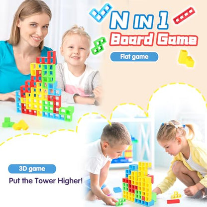 BBnote 96PCS Stack Game for Adult & Kids, Tetra Board Tower Games for Family Travel Party, 4 Players Balance Stacking Toy, Team Toys Building Block - size: 96PCS- 2 Base
