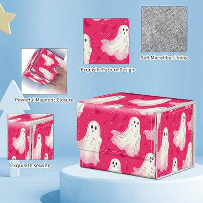 for MTG Commander Deck Box,Card Deck Box for Trading Yugioh MTG,Fits 100 Double Sleeved Cards,PU Leather Strong Magnet Case for Magic Commander TCG CCG,Cute Pink Spirit - color: Cute Pink Spirit
