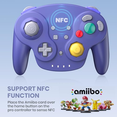 2 Pack Wireless GameCube Style Controller for Switch 1 & 2 / Lite / Switch Online, NGC Style Pro Controller Compatible with Windows PC, macOS - (Rechargeable) (Built-in Rumble) (NFC)- Indigo/Black - color: Two Pack BT Version Indigo/Black