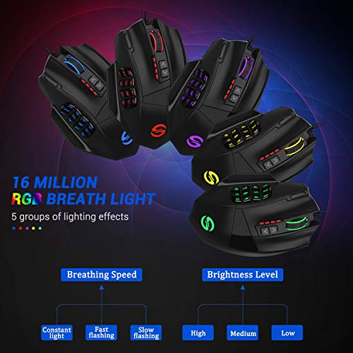 UtechSmart Venus Gaming Mouse RGB Wired, 16400 DPI High Precision Laser Programmable MMO Computer Gaming Mice [IGN's Recommendation] - color: Black