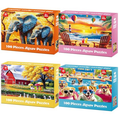 Puzzles for Kids Ages 6-8 8-10 Year Old - Elephants, Farm, Beach, Dogs, Large Piece Puzzles for Seniors Adults 100 Pieces Jigsaw Puzzle for Kids Ages 4-6, Learning Educational Toys - style: Animals Beach