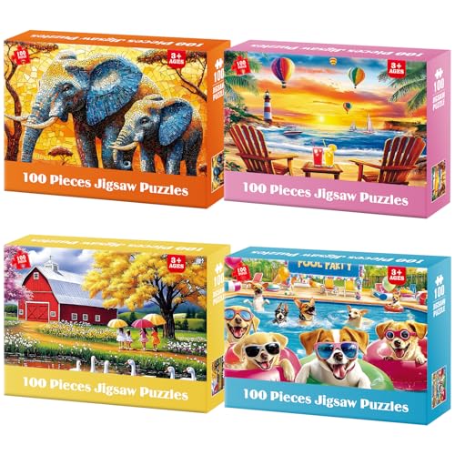 Puzzles for Kids Ages 6-8 8-10 Year Old - Elephants, Farm, Beach, Dogs, Large Piece Puzzles for Seniors Adults 100 Pieces Jigsaw Puzzle for Kids Ages 4-6, Learning Educational Toys - style: Animals Beach