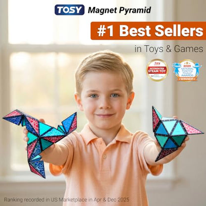 TOSY Magnet Pyramid Stone - 1 Cube Transforms into 1 Billion Shapes (Bunny, Egg Basket, Flowers, Heart…), 243 Rare Earth Magnets, Holographic Design, Puzzle/STEAM Toy, Easter Birthday Gift, 2-Pack - color: Stone (Set of 2)