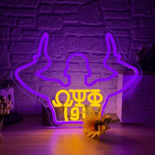 Omega Neon Light Sign Dimmable LED Greek Gesture Shape Retro Math Letter Psi Phi Neon Light, Party Bar Game Room Cinema Living Room Decor Festive Omega Birthday Holiday Gifts(15.7 * 11.8in) - color: Purple Omega