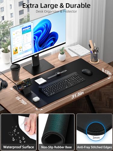 Wireless Charging Mouse Pad with Magnetic Phone Stand, 31.5"x15.8" Large | Waterproof Mousepad Desk Mat, Smooth Glide, Stitched Edge, Non-Slip Rubber Base, Computer Keyboard Mat, No Adapter - color: Black-Mag Stand