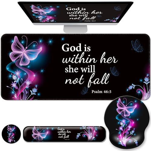 Desk Mat Set Keyboard and Mouse Pad with Wrist Rest Support | Ergonomic,Pain Relief, 4-in-1 Large Big Mousepad Computer Mats,Desk Pad Matt Mats for Desktop Home & Office - color: E1-Purple Butterflies