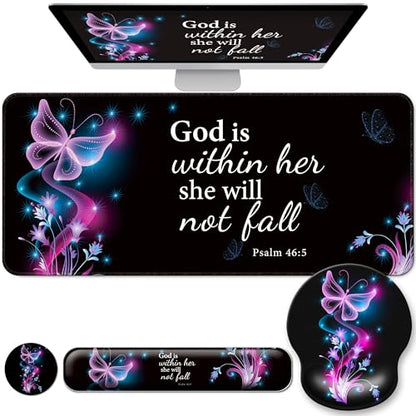 Desk Mat Set Keyboard and Mouse Pad with Wrist Rest Support | Ergonomic,Pain Relief, 4-in-1 Large Big Mousepad Computer Mats,Desk Pad Matt Mats for Desktop Home & Office - color: E1-Purple Butterflies