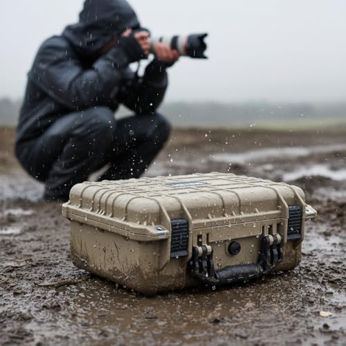 MEIJIA All Weather IP67 Waterproof Hard Camera Case,Hard Protective Case,Hard Case with Customizable Foam,Fit Use of Drones,Camera,Equipments,Pistols(Desert Tan,13.35 x11.63x5.98inches) - color: Desert Tan, size: 13.35 x11.63x5.98inches