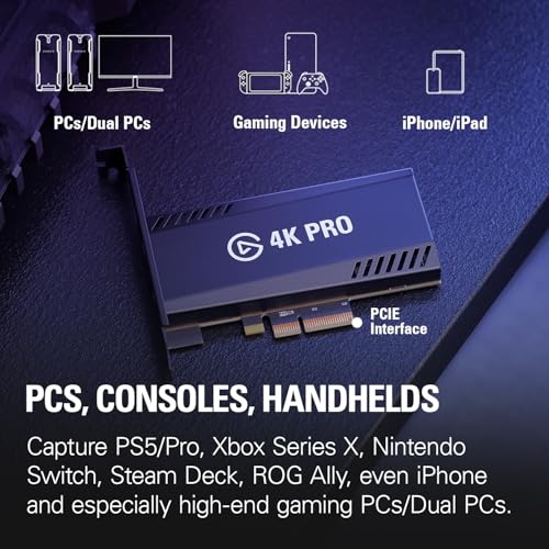 Elgato 4K Pro Internal Capture Card, 8K60 Passthrough | 4K60 HDR10 capture, HDMI 2.1, Up to 1080p240 recording, VRR support, Ultra-low latency, Dual PC setup compatible