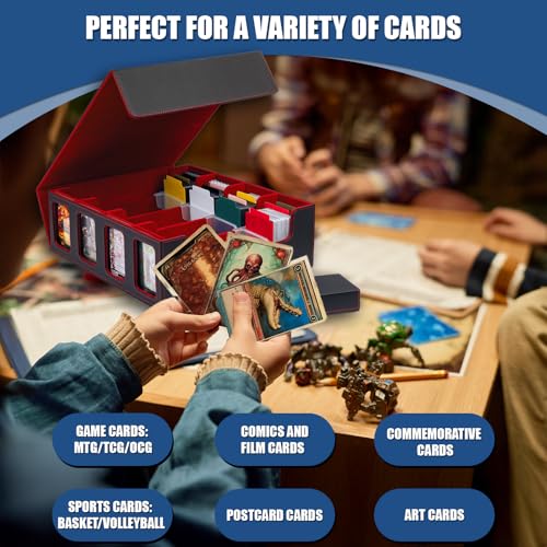 3200 MTG Deck Box TCG Card Storage Box Card Organizer Box with Dividers, MTG Commander Deck Box with Front Window for Top Loaders, Black Red - color: Black-Red