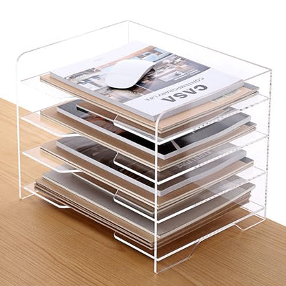 SANRUI Acrylic Paper Organizer Letter Tray for Desk, 4 Tier Enlarged File Sorter,Clear File Holder Desktop Shelf Document Storage for School Office Home - style: Enlarged 4 Tier File Tray Holder