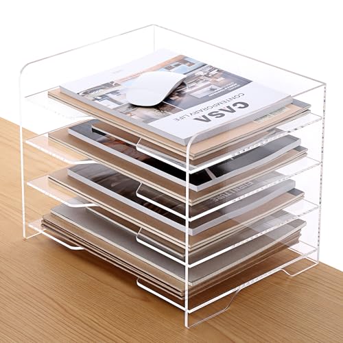 SANRUI Acrylic Paper Organizer Letter Tray for Desk, 4 Tier Enlarged File Sorter,Clear File Holder Desktop Shelf Document Storage for School Office Home - style: Enlarged 4 Tier File Tray Holder