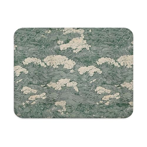 Green Japanese Waves Ocean Mouse Pad, Abstract Oriental Asian Japandi Green Sea Waves Mouse Pad for Work Computers Laptop Home Office Dorm Desk Accessories, 9.5x7.9 Inch - color: Landscape Flowers Mouse Pad H