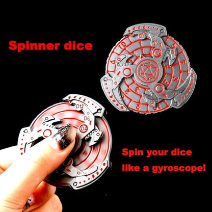 7-in-1 DND Dice Set, Rotate Metal Rotate Dungeons and Dragons DND Compass Dice, Cool RPG Role Playing Table Game Dice（Sliver Black） - color: Mechanical-black Red