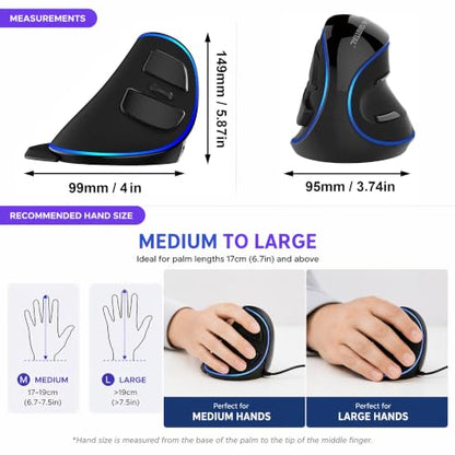 J-Tech Digital Wired Ergonomic Vertical USB Mouse with Adjustable Sensitivity (600/1000/1600 DPI), Scroll Endurance, Removable Palm Rest & Thumb Buttons [V628] - style: Wired