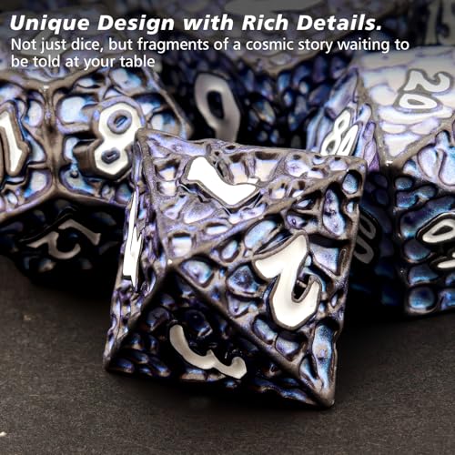 PJOY Metal DND Dice Set for Dungeons and Dragons Dice with Case Meteorite Black Blue Glitters 7PCS 16mm Role Playing Cool DND Gifts for Players D&D DM Game Masters - color: Black Blue