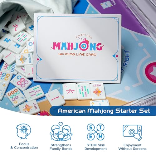 Mini Mahjong Set for Kids & Beginners, Portable Travel Mahjong Tiles Set American for Family, 160 Acrylic Mini Mahjong Tiles with Carrying Bag, Mat, Racks, Mah Jong Starter Kit for Ages 6+