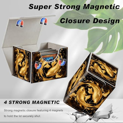 Magnetic Closure TCG Deck Box Portable Card Holder Trading Card Deck Box | PU Leather Collectible Card Case Game Trading Card Deck Box Storage Scratch Resistant Lining, Gold Yin Yang Koi Fish - color: Gold Yin Yang Koi Fish