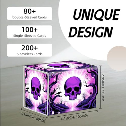Trading Card Storage Box, Premium PU Leather with Magnetic Closure, Holds 100+ for MTG Cards, Purple Skull Realm Durable Deck Box for Magic the Gathering, Trading Card Games - color: Purple Skull Realm