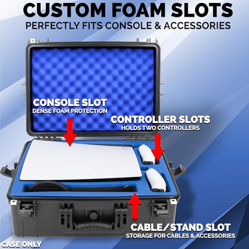 CASEMATIX Hard Shell Travel Case Compatible with PlayStation 5 Console, Controllers, Games and Accessories - Waterproof PS5 Carrying Case with Customized Foam for Both Standard and Digital Editions - style: Original Ps5 (2020)