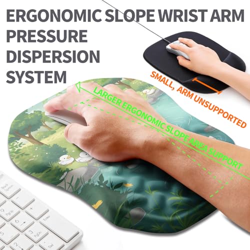 Ergonomic Slope Mouse Pad Wrist Support, Wrist Rest Mousepad for Carpal Tunnel Pain Relief with Massage Bulge and Slow Rebound Memory Foam (12x8 inch, Cute Ducks) - color: Am034-cute Ducks