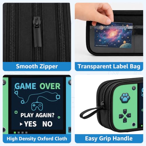 Game Controller Pencil Case for Boys Kids Teens, Large Capacity Pencil Pouch with 3 Compartments, 7 Pockets and Label Pocket for School College Office Travel (Green & Blue) - color: Blue&Green