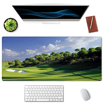 SSOIU Extended Mouse Pad, XXL Gaming Mouse Pads, Large Big Mousepad Laptop Computer Keyboard Mat Desk Pad with Non-Slip Base Stitched Edge for Gaming Office, 35.5 x 15.7 inch, Golf Course - color: Golf Course