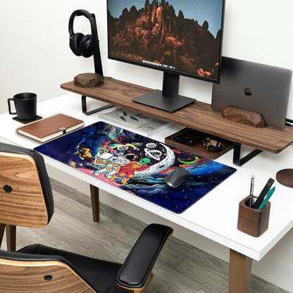Funny Space Mouse Pad Desk Mat Astronaut Alien Large Gaming Mouse Pads Anime Desk Pad Mousepad XXL Cool Trippy Universe Extended Keyboard Mat with Stitched Edges Anti-Slip, 31.5 X 15.8 in - color: Blue Nebula