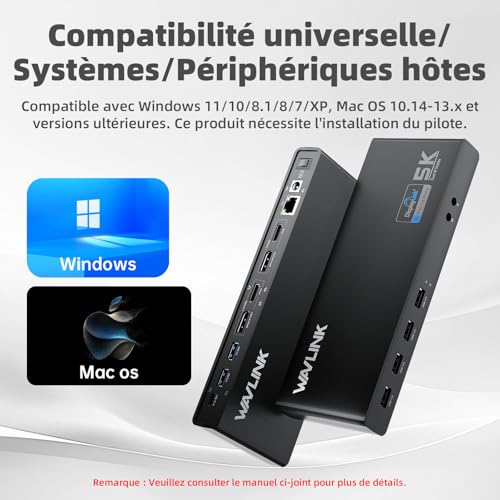 WAVLINK Pro Dual 4K@60Hz Universal Docking Station | USB 3.0/USB-C Laptop Dock for Mac & Windows | 2 HDMI/DP Monitors, Gigabit Ethernet, 6 USB 3.0 | Home Office & Multi-Screen Productivity. - color: 69DK2