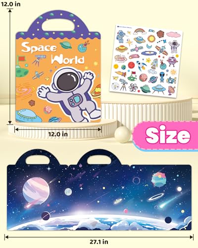 Walenced Reusable Sticker Book for Toddlers, Travel Stickers for Kids, Toddler Craft Activities Toys, Birthday Gifts for Boys & Girls - style: Space
